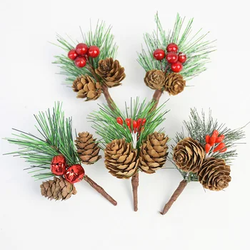 5p Crăciun Artificial fructe de Padure Con de Pin Ramuri Fals Planta DIY Copac Xmas Decor Ambarcațiunile de Nunta Decor de Crăciun Pentru Acasă