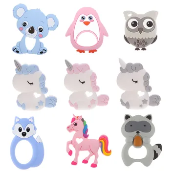 5pc Unicorn Pandantiv Silicon Desene animate Rozătoare Copilul BPA Gratuit Teether Inel DIY Animale jucării Teether Colier Alimente Grad de Duș Cadou Jucarii