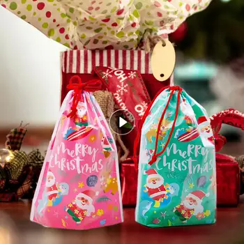5pcs Crăciun Pungi de Cadouri de Moș Crăciun Cookie-uri Punga cu Dulciuri de Crăciun Decoruri Pentru Casa de Anul Nou Cadouri de Crăciun Transparent Cordon Geanta