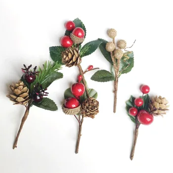 5PCS Crăciun Ramuri Mini Con de Pin, fructe de Padure Realist Artificiale Ramuri de Fals Tulpini Decorații de Brad de Craciun