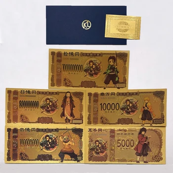5types Anime Japonez Demon Slayer carti de joc Kamado Tanjirou 10000 Yeni Aur bancnote de Plastic pentru Cadou și de colectare