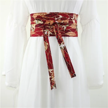 6colors Japoneză Tradițională Pânză Kimono Dress Obi Femei Fete Bronzare Yukata Koi Tipărite mai Multe Dimensiuni Bandaj Sexy Brâu Centura