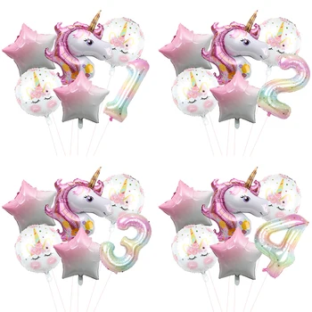 6pcs Unicorn Petrecere Temă Baloane Folie 1-9 Fete Ziua de naștere Copil de Dus Decoratiuni Star Tur Folie de Aluminiu Globos