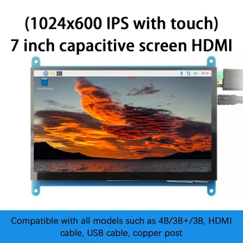 7 Inch IPS/TN Ecran Tactil pentru Raspberry Pi 4, 1024X600 Capacitiv HDMI LCD Touchscreen Monitor Display Portabil pentru Pi 3 B B+