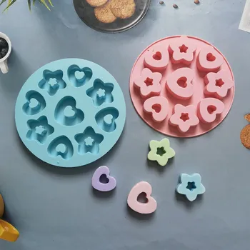 9 Gaura Cerc, Stea cu Cinci colțuri Forma de Tort Decorare 3D Ciocolata Silicon Mucegai Muffin Pan Copt Stencil Tort Plugin Mo