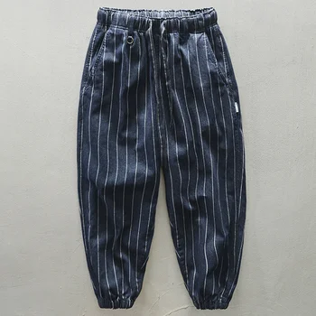 95% Bumbac cu Dungi Pantaloni Casual Barbati Vrac Streetwear Negru Pantaloni Stil coreean Talie Elastic Jogging Pantaloni pentru bărbați