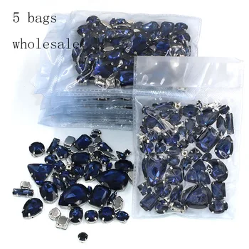 Accesorii de îmbrăcăminte en-Gros de 5 saci amestecat forma de cristal de sticlă feliuta de bază Cerneala-albastru coase pe pietre diy rochie de mireasa