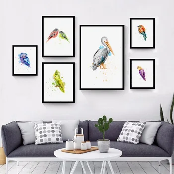 Acuarelă Animal Sălbatic Papagal Pasăre Bufniță Arta de Perete Panza Pictura Nordică Postere si Printuri Poze de Perete Camera Copiilor Decor
