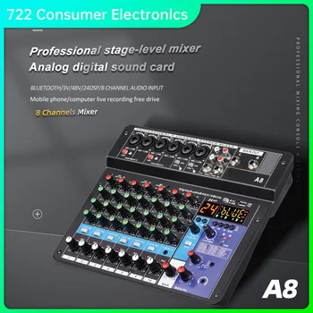 AD 8-canal Audio de Amestecare Consolă de Sunet Masă Bord A8 Profesional Portabil Mixer de Sunet cu Bluetooth USB Intrare 48V Putere