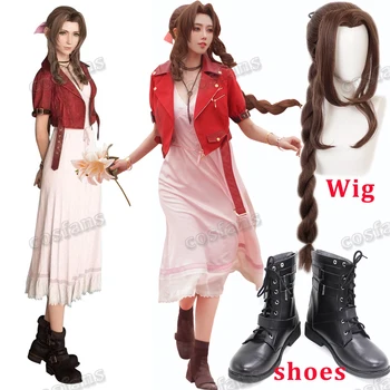 Adult Aerith Gainsborough Costum Cosplay Final Fantasy Remake Costum De Halloween Pentru Femei De Lux Sacou Roșu Rochie Roz Peruca Halloween