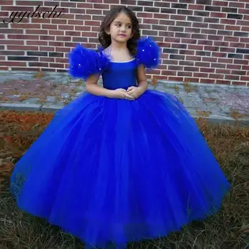 Albastru Regal Princess Rochii Fete Cu Flori Pentru Nunta Ștrasuri Din Mărgele Tul Copii Petrecere Rochie De Bal Prima Împărtășanie Rochii 2022