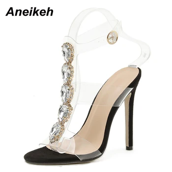 Aneikeh 2023 Dulce Stil Stras Decorare a Subliniat Deget de la picior Toc Subțire de Mare de Femei Partid de Pantofi de Moda din PVC Cataramă Glezna Curea Sandale