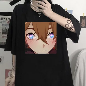 Anime Tartaglia face Meme tricou Femei de Moda Tee Maneci Scurte Genshin Impact Jocul T-Shirt O Gât Topuri femeile футболки Topuri