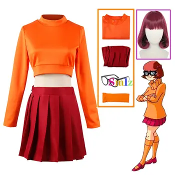 Anime Velma Cosplay Costum Uniforma a Culturilor de Sus Fusta Costume de Halloween Velma Dinkley Costum pentru Femei Fete