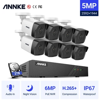 ANNKE 5MP H. 265+ Super HD PoE de Rețea Sistem de supraveghere Video 2.8 mm Lentilă IP67 în aer liber, Camere IP POE Plug & Play PoE Kit Aparat