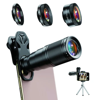 APEXEL 22 X Lentilă aparat de Fotografiat Telefon Kit 4 in 1 Telescop Zoom Macro Obiectiv Fisheye cu Unghi Larg de Lente Pentru iPhone, Samsung si Alte Smartphone-uri