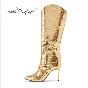 Arden Furtado 2020 Moda Pantofi pentru Femei Subliniat Toe Tocuri Tocuri Sexy Elegant Doamnelor Cizme Slip-on de aur cizme genunchi ridicat 45