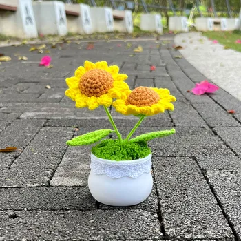 Artificial De Mini Floarea Soarelui Bonsai Fals Ghivece Cu Flori Țesute Manual Meserii Pentru Camera De Zi Acasă De Masa Cadou De Crăciun De Decorare 2022