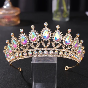 Aur Colorat Cristal de Mireasa Diademe Și Coroane AB Complet Stras Regina Printesa Diademele De Mireasa pentru Femei Ornamente de Păr