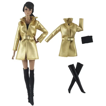 Aur îmbrăcăminte din piele set / long coat + top + sosete / haine papusa tinuta De 30cm Xinyi FR ST Papusa Barbie / fete jucărie de Crăciun