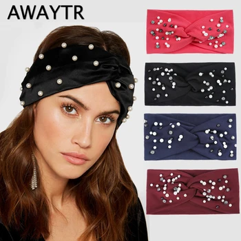 AWAYTR Tricotate Perla Nod Bentita pentru Femei Fete Accesorii de Par Toamna Iarna Pălării 8 Culori Elastice Păr Hoop Hairband