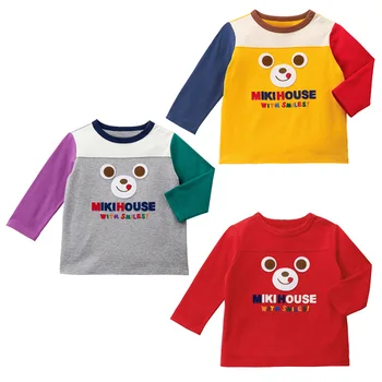 Baieti Haine Copii Trei Culori de Toamna Smiley Urs Drăguț cu Mâneci Lungi T-Shirt Fete Gât de Top pentru Copii Haine pentru Copii