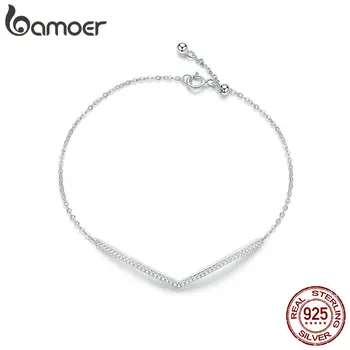 bamoer V Forma Geometrică Brățară de Argint Orbitor Clar CZ Bratari de Lanț pentru Femei Argint 925 Bijuterii de Nunta SCB137