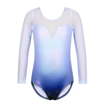 BAOHULU Fete Sequin de Balet Albastru Șifon Tricou Maneca Lunga Gimnastica Tricou Soft Touch Dans Body Costum de Balerina