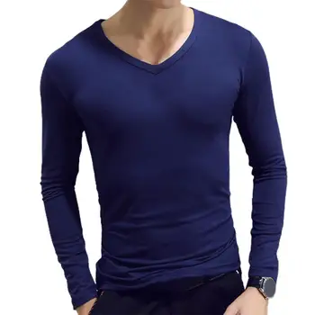 Barbati Camasa Maneca Lunga de Îmbrăcăminte pentru Bărbați de Culoare Solidă Tricou Pulover V Neck Slim Casual sex Masculin Bază Tricou Toamna anului 2021