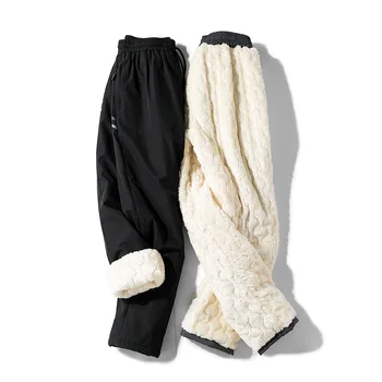 Barbati Iarna Fleece Pantaloni Plus Dimensiune Impermeabil Îngroșa Funcționare Jogger Pantaloni cu Buzunare Grea Cald Sherpa Lined pantaloni de Trening