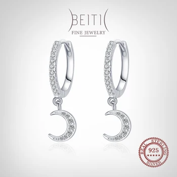 Beitil Real Argint 925 Bine Luna Hoop Cercei pentru Femei Orbitor Clar CZ de Moda Elegant de Bijuterii de Nunta