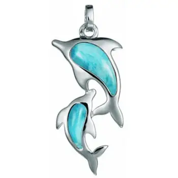 Bine 925 Sterling Argint Bijuterii Naturale Dominica Larimar Delfin Femei Pandantiv Colier Pentru Petrecerea Cadou