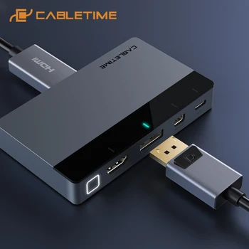CABLETIME HDMI Wireless Display Proiector HUB Mini DP 4K 60Hz LED Comutator Buton pentru Laptop Macbook Extensie Video TV Box C370