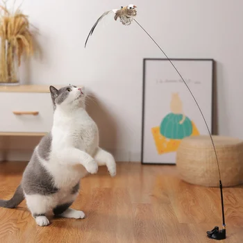 Cat Interactive de Simulare Pasăre Jucărie Amuzant Pene de Pasăre cu Clopot Pisica Stick Jucărie pentru Pisoi Joc Teaser Bagheta Jucarie Pisica Consumabile