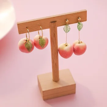 Catifea Fuzzy Piersic 3D Cercei Roz cu Fructe de Bijuterii Dangles Picături Realist Fructe Piersica pentru Femei, Cadou Mark Hoop Cercei JAF3F