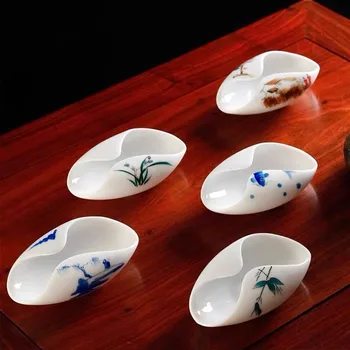 Ceai Titularul Pictate manual, din Portelan Alb, Ceai Apreciere Ceramice Lingura de Ceai Ceremonia Ceaiului Ustensile Set de Ceai cu Farfurie Ceai Lingură