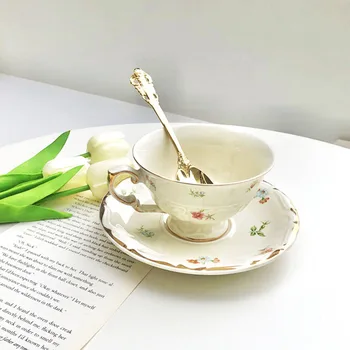 Ceașcă de cafea franceză Retro Ceai, Cani Ceramice, Cani Lapte după-Amiază Alb Flori Ceașcă de Ceai Set Top-grad de Porțelan Drinkware Ceașcă de ceai Set
