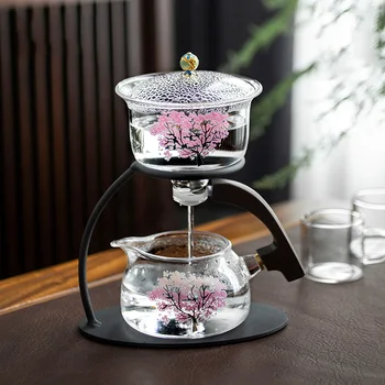 Cherry Leneș Semi-automate de Sticlă Set de Ceai Cu Cesti de Tip Magnetic Rezistent la Căldură Ceainic de Sticlă Mai buna Alegere Pentru un Cadou