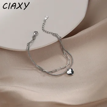 CIAXY Culoare Argintie Dublu-strat Șarpe Os Bratari de Lanț pentru Femei Fata Iubeste Inima Farmecul Brățară Moda Bijuterii