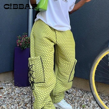 CIBBAR Solid Bandaj Supradimensionat Pantaloni Lungi Femei Streetwear Casual de Bază All-Meci Chic Feminin Pantaloni Buzunare Tinutele Retro Nou