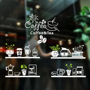 Coffee Shop Design de Perete de Vinil Autocolant Bean ceai Lapte Decal Cafe Ceașcă Tapet Mural Decor Rupe Pâinea de Cafea de Sticlă Decalcomanii rb244