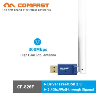 Comfast CF-826F 300Mbps Wireless Mini USB WiFi Adaptor de 6dbi Antena Dongle WiFi 802.11 b/g/n, placa de retea PC-ul WI-FI LAN Receptor