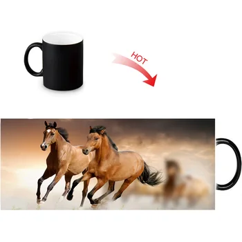 Cool Running Horse Model de Schimbare de Culoare Cana de Cafea Animale Sălbatice Ceașcă de Ceai Sensibile la Căldură Magic Cana de Crăciun Cadou de Ziua 11oz