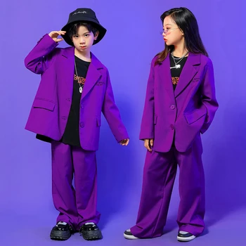 Copiii Concert Hip-Hop Îmbrăcăminte Violet Sacou Cămașă Topuri Casual Pantaloni Largi Pentru Fată Băiat De Jazz Dans Costum Costum De Haine Haine