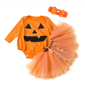 Copil Copil Fată Băiat de Dovleac Romper Costume Costum de Halloween 3Pcs Copilul bebe Nou nascut Maneca Lunga, Costume Salopete Haine