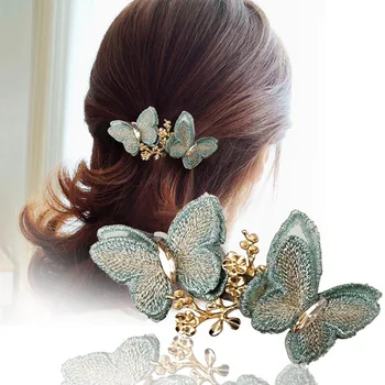 Coreeană Vintage Dantela Broderie Fluture Frunze De Aur Ac De Păr Elegant Fată Accesorii De Par Clip De Primăvară Clipuri Femei Femei Bijuterii