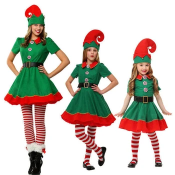 Costum Halloween Adulti Copil Green Elf De Crăciun Îmbrăcăminte Cosplay Părinte-Copil Poarte Copiii Adulți, Bărbați Și Femei Xmas Party Costum