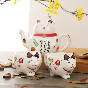 Creative Maneki Neko Ceramice Ceașcă de Ceai Oală cu Filtru Minunat Plutus Pisica Cana Ceainic Japonez Drăguț Pisică Norocos Set de Ceai de Portelan