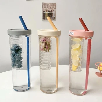 Creativitatea Fructe Filtru De Sticlă De Apă Cu Paie De Plastic În Aer Liber Cana De Apa Școală Sticla De Apa De Călătorie Sport Drinkware Cana De Suc