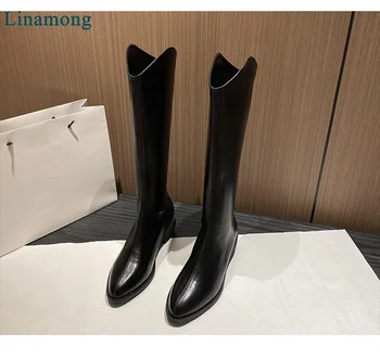 Creșterea înălțime Rotund Toe Cizme de Iarna Pentru Femei 2022 Noi Genunchi-mare cu Fermoar Spate Handmade Elegant Solid All-meci Pantofi